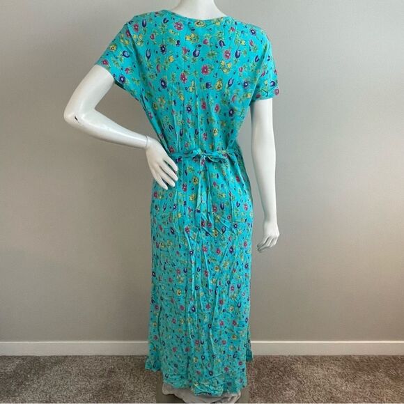 HANNA ANDERSSON Vintage 90s Teal Floral Print Maxi Dress - Picture 2 of 11
